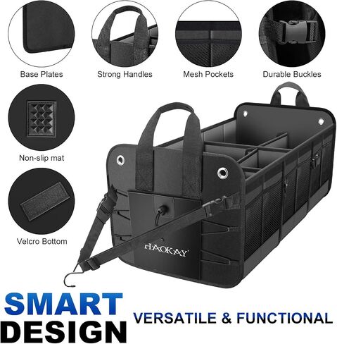 Heavy Duty Large Car Trunk Orgnaizer, SUV Trunk Organizer, Car Storage Organizer with Removable Insulated Leakproof Cooler Bag， Collapsible Car Organizer Foldable Cover in Saudi Arabia