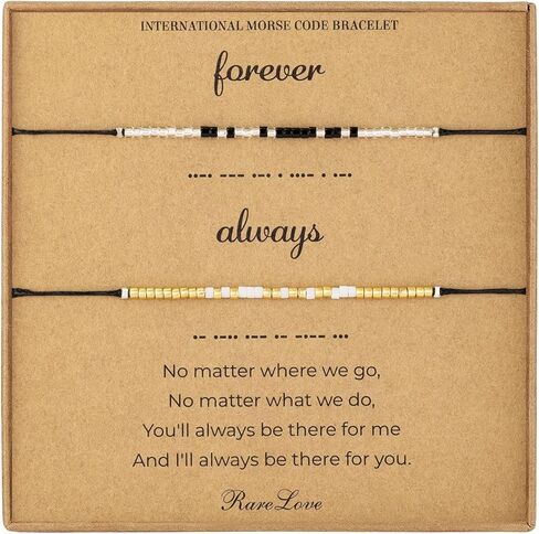RareLove 2PCS Forever Always Pinky Promise سوار Morse Code مطرز سوار الأزواج أساور له ولها، أساور مطابقة لصداقة الأزواج، حبات صغيرة من بذور المهر الذهبية السوداء in Kuwait
