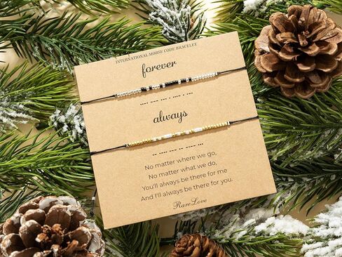 RareLove 2PCS Forever Always Pinky Promise سوار Morse Code مطرز سوار الأزواج أساور له ولها، أساور مطابقة لصداقة الأزواج، حبات صغيرة من بذور المهر الذهبية السوداء in Kuwait