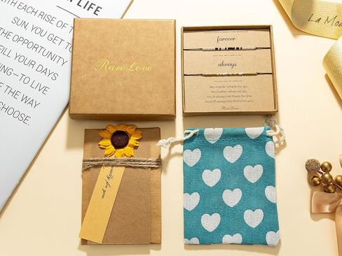 RareLove 2PCS Forever Always Pinky Promise سوار Morse Code مطرز سوار الأزواج أساور له ولها، أساور مطابقة لصداقة الأزواج، حبات صغيرة من بذور المهر الذهبية السوداء in Kuwait