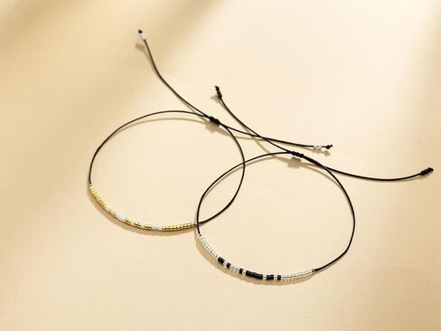 RareLove 2PCS Forever Always Pinky Promise سوار Morse Code مطرز سوار الأزواج أساور له ولها، أساور مطابقة لصداقة الأزواج، حبات صغيرة من بذور المهر الذهبية السوداء in Kuwait