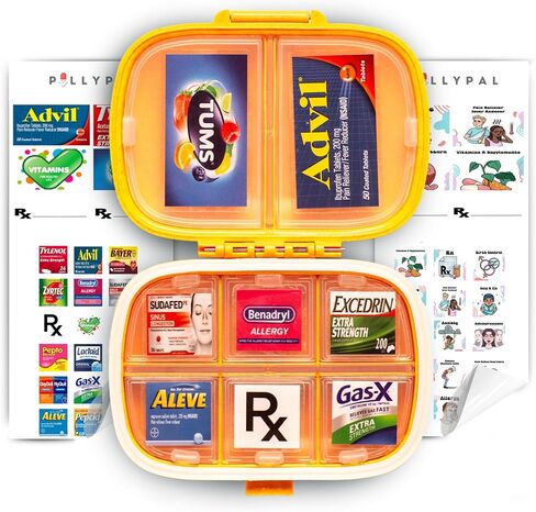 V2 Portable Travel Pill Organizer Holder with Stickers - 8 Slot Durable Compact Case to Organize Meds, Pills, Medicine, Prescriptions, Health Vitamins, Jewelry, Travel Essentials - Blue in Saudi Arabia