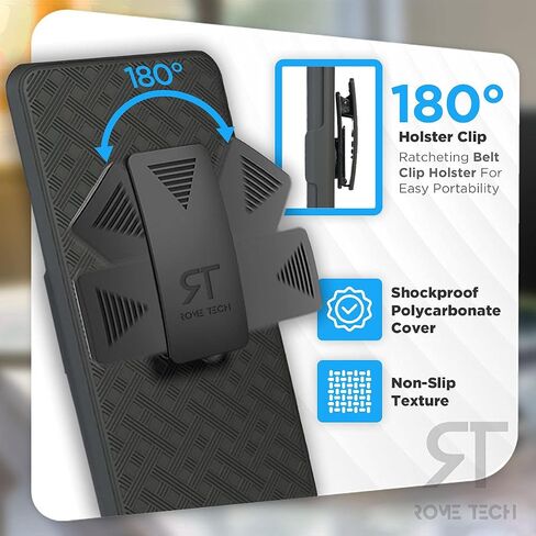 Rome Tech Holster Hard for Kyocera Duraforce Pro 2 5.0 "(2018) مشبك حزام لحافظة الهاتف - مجموعة حافظة للهاتف بحزام كبير نحيف - غطاء هاتف متين مع مسند لـ Duraforce Pro 2 - أسود in Saudi Arabia