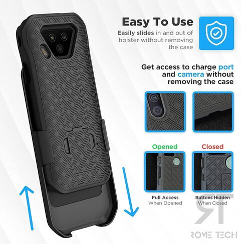 Rome Tech Holster Hard for Kyocera Duraforce Pro 2 5.0 "(2018) مشبك حزام لحافظة الهاتف - مجموعة حافظة للهاتف بحزام كبير نحيف - غطاء هاتف متين مع مسند لـ Duraforce Pro 2 - أسود in Saudi Arabia