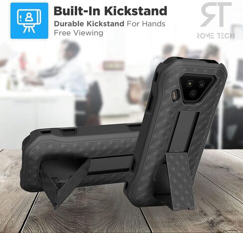 Rome Tech Holster Hard for Kyocera Duraforce Pro 2 5.0 "(2018) مشبك حزام لحافظة الهاتف - مجموعة حافظة للهاتف بحزام كبير نحيف - غطاء هاتف متين مع مسند لـ Duraforce Pro 2 - أسود in Saudi Arabia
