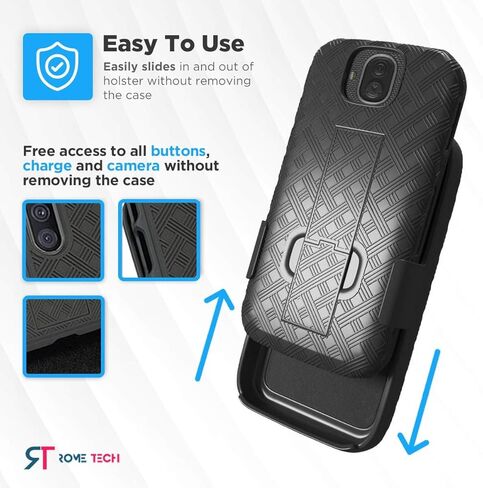 Rome Tech Holster Hard for Kyocera Duraforce Pro 2 5.0 "(2018) مشبك حزام لحافظة الهاتف - مجموعة حافظة للهاتف بحزام كبير نحيف - غطاء هاتف متين مع مسند لـ Duraforce Pro 2 - أسود in Kuwait