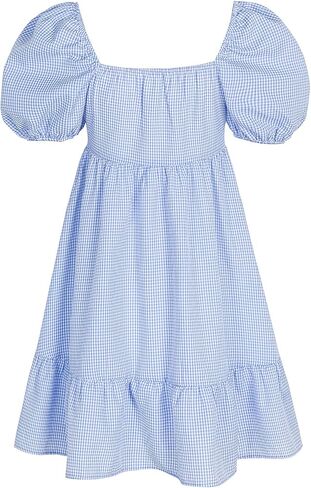 Women's Summer Casual Waist Bubble Sleeve Dress Square Collar A-Line Dress in Kuwait