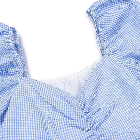 Women's Summer Casual Waist Bubble Sleeve Dress Square Collar A-Line Dress in Kuwait