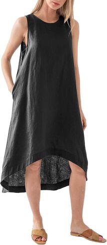 Amazhiyu Women’s 100% Linen High Low Midi Dress with Pockets for Summer Casual Flowy Dresses in Saudi Arabia