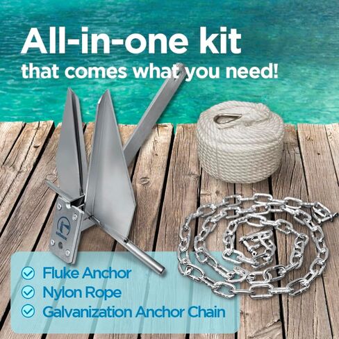 طقم مرساة القارب طقم مرساة فلوك مع سلسلة مرساة وحبل مرساة للقارب مثالي لقارب الصيد العائم للحفاظ على الأمان أو الإرساء in Kuwait