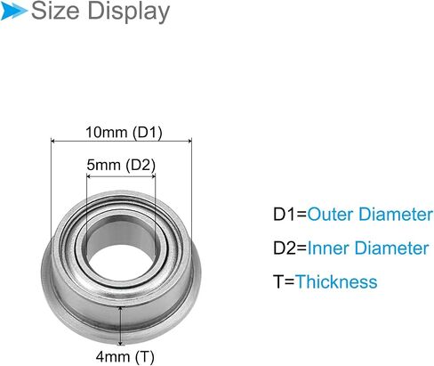 Flange Ball Bearing, MF105ZZ Model 5mm ID 10mm OD 4mm Thick, Chrome Steel Double Shield Bearings - (Applications: for Motor Skateboards Roller Wheels), 5 - Pieces in Saudi Arabia