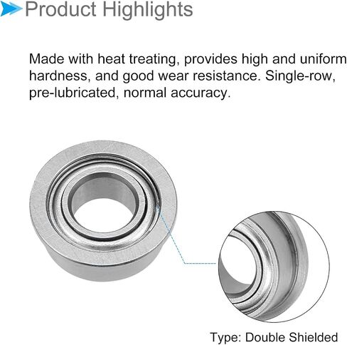 Flange Ball Bearing, MF105ZZ Model 5mm ID 10mm OD 4mm Thick, Chrome Steel Double Shield Bearings - (Applications: for Motor Skateboards Roller Wheels), 5 - Pieces in Saudi Arabia