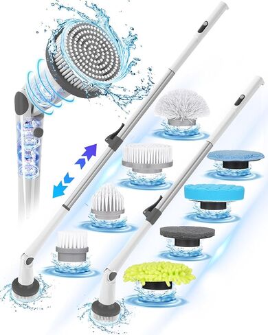 Electric Spin Scrubber, 2024 New Super Quiet Power Cleaning Brush for Bathroom Floor Tile with Long Handle, Cordless Shower Brush with 7 Replaceable Brush Heads, 120Mins Work Time, Dual Speeds in Saudi Arabia
