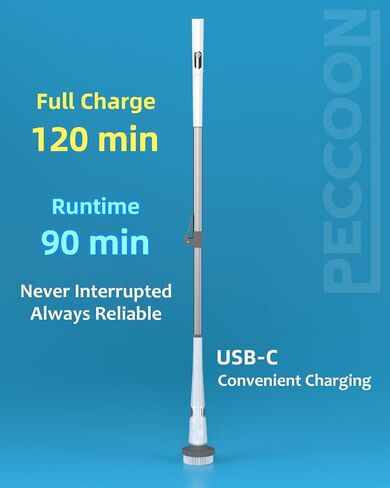 Electric Spin Scrubber, 2024 New Super Quiet Power Cleaning Brush for Bathroom Floor Tile with Long Handle, Cordless Shower Brush with 7 Replaceable Brush Heads, 120Mins Work Time, Dual Speeds in Saudi Arabia