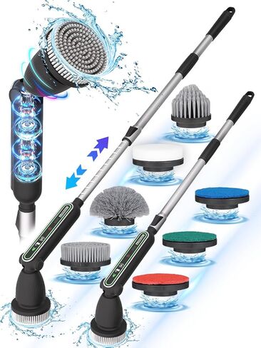 Electric Spin Scrubber, 2024 New Super Quiet Power Cleaning Brush for Bathroom Floor Tile with Long Handle, Cordless Shower Brush with 7 Replaceable Brush Heads, 120Mins Work Time, Dual Speeds in Saudi Arabia