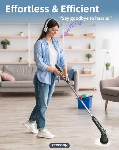 Electric Spin Scrubber, 2024 New Super Quiet Power Cleaning Brush for Bathroom Floor Tile with Long Handle, Cordless Shower Brush with 7 Replaceable Brush Heads, 120Mins Work Time, Dual Speeds in Saudi Arabia