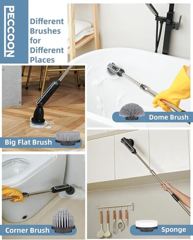 Electric Spin Scrubber, 2024 New Super Quiet Power Cleaning Brush for Bathroom Floor Tile with Long Handle, Cordless Shower Brush with 7 Replaceable Brush Heads, 120Mins Work Time, Dual Speeds in Saudi Arabia