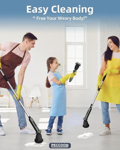 Electric Spin Scrubber, 2024 New Super Quiet Power Cleaning Brush for Bathroom Floor Tile with Long Handle, Cordless Shower Brush with 7 Replaceable Brush Heads, 120Mins Work Time, Dual Speeds in Saudi Arabia