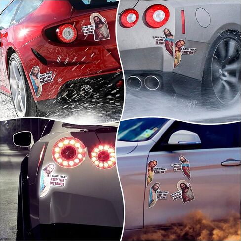 4 قطع يسوع رأيت ذلك المغناطيس الجديد للسائق للسيارة المضحكة للطلاب، ملصق مغناطيسي للسلامة للسائق الصاعد، مصد تحذير عاكس للضوء، حافظ على علامة تحذير المسافة، يرجى التحلي بالصبر، مغناطيس السيارة in Kuwait