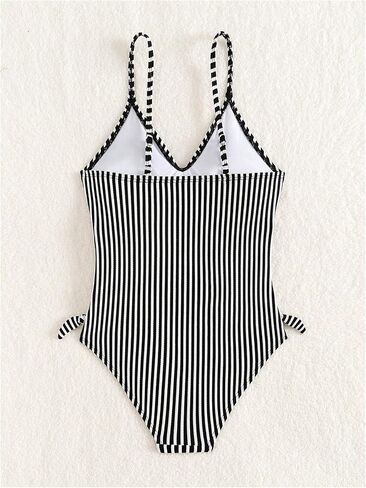 SweatyRocks Girl's Striped One Piece Swimsuit V Neck High Waist Bathing Suit Swimwear in Saudi Arabia