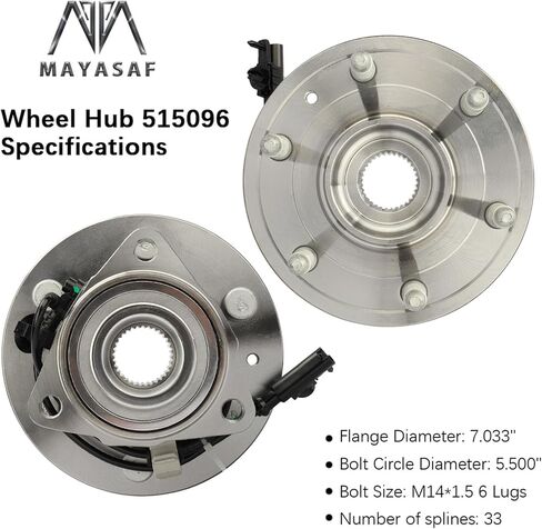 MAYASAF 515096 [4WD/AWD Only] Front Wheel Hub Bearing Assembly 6 Lugs w/ABS for 2007-2013 Chevy Tahoe/Silverado(Suburban)1500/Avalanche, 07-14 Escalade (ESV/EXT), 07-13 Sierra 1500/Yukon(XL) 1500 in Saudi Arabia