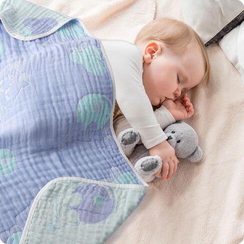 Ultra Soft 100% Cotton Muslin Infant Baby Throw Blanket Gauze Quilt, Breathable Versatile Swaddle and Crib Bed Blankets for Newborn Baby Toddler Boy Girl Crib, Stroller, Bassinet, Nap, Daycare, Travel in Saudi Arabia