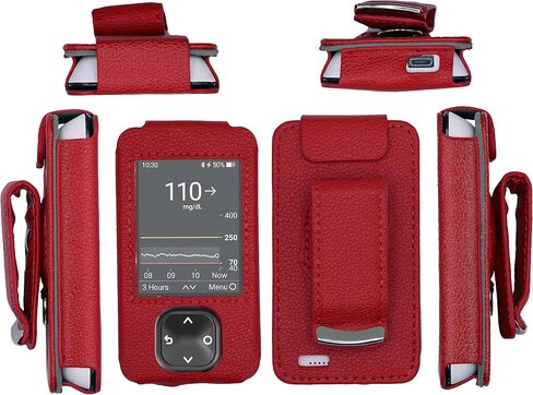 حافظة جلدية ملائمة مع واقي شاشة (يتضمن الحبل) لجهاز استقبال Dexcom G7 / G6 (أحمر) in Kuwait