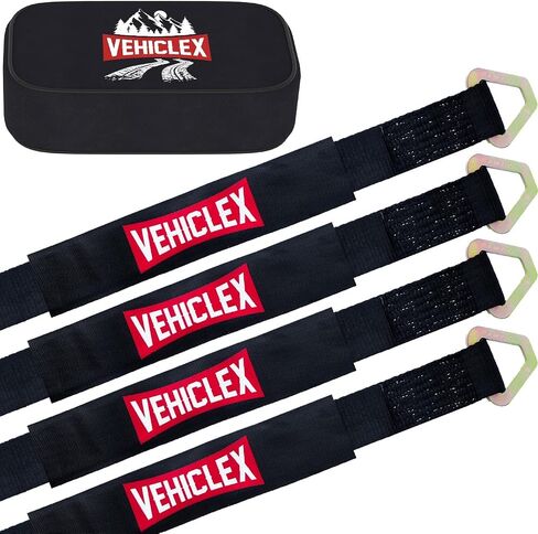 Vehiclex Reinforced Axle Tie Down Straps 2 x 38 Inch, 4 PCS Kit – Carbon Steel D Rings, Heavy-Duty Straps with Extra Protection Sleeve Black in Saudi Arabia