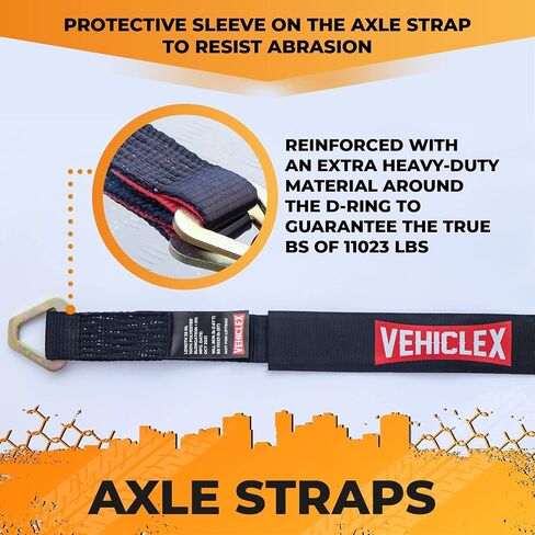 Vehiclex Reinforced Axle Tie Down Straps 2 x 38 Inch, 4 PCS Kit – Carbon Steel D Rings, Heavy-Duty Straps with Extra Protection Sleeve Black in Saudi Arabia