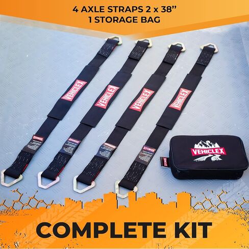 Vehiclex Reinforced Axle Tie Down Straps 2 x 38 Inch, 4 PCS Kit – Carbon Steel D Rings, Heavy-Duty Straps with Extra Protection Sleeve Black in Saudi Arabia