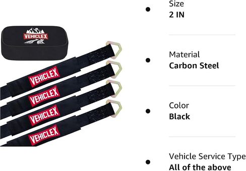 Vehiclex Reinforced Axle Tie Down Straps 2 x 38 Inch, 4 PCS Kit – Carbon Steel D Rings, Heavy-Duty Straps with Extra Protection Sleeve Black in Saudi Arabia