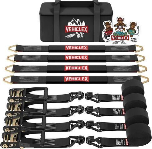 Vehiclex Reinforced Axle Tie Down Straps 2 x 38 Inch, 4 PCS Kit – Carbon Steel D Rings, Heavy-Duty Straps with Extra Protection Sleeve Black in Saudi Arabia