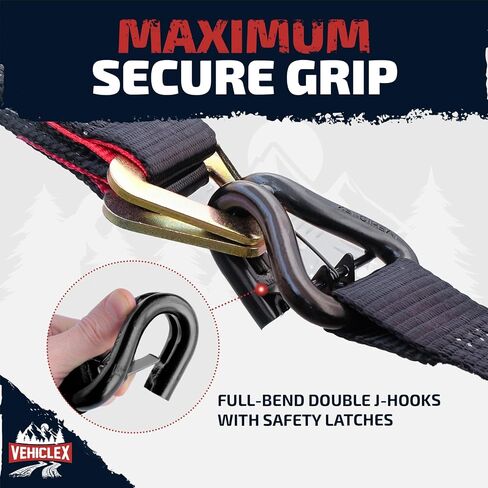 Vehiclex Reinforced Axle Tie Down Straps 2 x 38 Inch, 4 PCS Kit – Carbon Steel D Rings, Heavy-Duty Straps with Extra Protection Sleeve Black in Saudi Arabia
