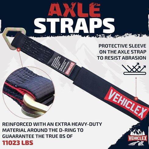 Vehiclex Reinforced Axle Tie Down Straps 2 x 38 Inch, 4 PCS Kit – Carbon Steel D Rings, Heavy-Duty Straps with Extra Protection Sleeve Black in Saudi Arabia