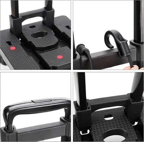 شاحنة يدوية قابلة للطي، عربة أمتعة محمولة بسعة تحميل 110 رطل مع 4 عجلات، وحبال بنجي وحقيبة، شاحنة يدوية قابلة للطي أداة بناء صلبة لنقل الأمتعة والسفر والتسوق in Kuwait