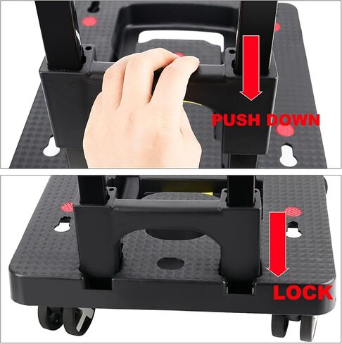 شاحنة يدوية قابلة للطي، عربة أمتعة محمولة بسعة تحميل 110 رطل مع 4 عجلات، وحبال بنجي وحقيبة، شاحنة يدوية قابلة للطي أداة بناء صلبة لنقل الأمتعة والسفر والتسوق in Kuwait