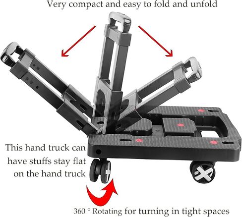 شاحنة يدوية قابلة للطي، عربة أمتعة محمولة بسعة تحميل 110 رطل مع 4 عجلات، وحبال بنجي وحقيبة، شاحنة يدوية قابلة للطي أداة بناء صلبة لنقل الأمتعة والسفر والتسوق in Kuwait