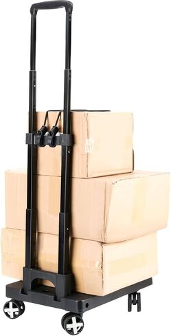 شاحنة يدوية قابلة للطي، عربة أمتعة محمولة بسعة تحميل 110 رطل مع 4 عجلات، وحبال بنجي وحقيبة، شاحنة يدوية قابلة للطي أداة بناء صلبة لنقل الأمتعة والسفر والتسوق in Kuwait