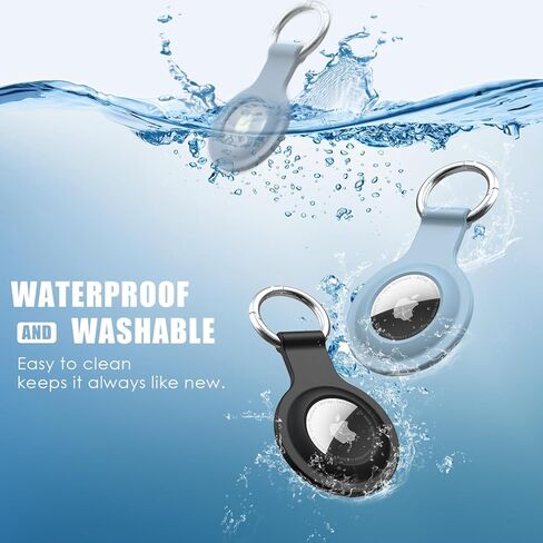 حامل بطاقات Airtag من R-fun، حافظة Apple Air Tag مكونة من 4 عبوات مع سلسلة مفاتيح معدنية، حماية متعددة الألوان للأمتعة، طوق الكلب، المفاتيح (أسود، أزرق، أزرق سماوي، أخضر) in Kuwait