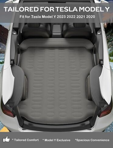 Tesla Model Y Camping Mattress - Portable Tesla Model Y Car Air Mattress Sleeping Pad with Pillow, Air Pump & Storage Bag, Tesla Accessories Inflatable Bed for Travel丨Twin Size Gray in Kuwait
