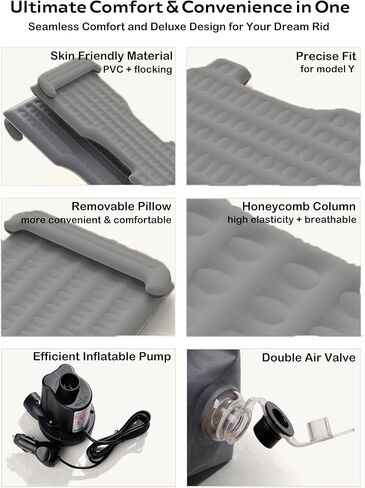 Tesla Model Y Camping Mattress - Portable Tesla Model Y Car Air Mattress Sleeping Pad with Pillow, Air Pump & Storage Bag, Tesla Accessories Inflatable Bed for Travel丨Twin Size Gray in Kuwait