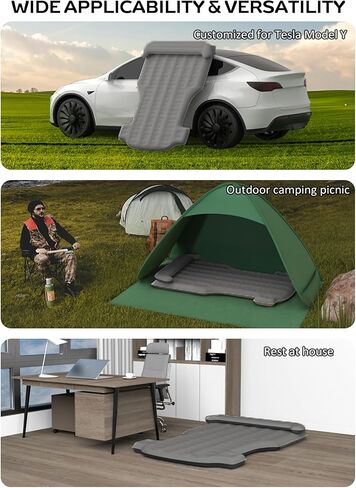 Tesla Model Y Camping Mattress - Portable Tesla Model Y Car Air Mattress Sleeping Pad with Pillow, Air Pump & Storage Bag, Tesla Accessories Inflatable Bed for Travel丨Twin Size Gray in Kuwait