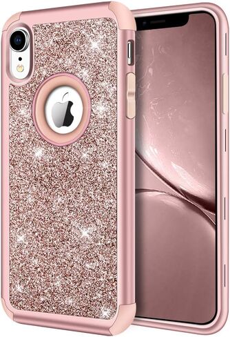 Hython متوافق مع iPhone XR Case، شديد التحمل لكامل الجسم واقٍ لامع لامع وغطاء صلب مدرع هجين مقاوم للصدمات من مطاط السيليكون مقاس 6.1 بوصة، ذهبي وردي in Kuwait