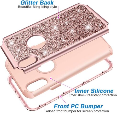 Hython متوافق مع iPhone XR Case، شديد التحمل لكامل الجسم واقٍ لامع لامع وغطاء صلب مدرع هجين مقاوم للصدمات من مطاط السيليكون مقاس 6.1 بوصة، ذهبي وردي in Kuwait