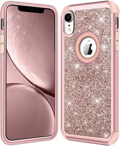 Hython متوافق مع iPhone XR Case، شديد التحمل لكامل الجسم واقٍ لامع لامع وغطاء صلب مدرع هجين مقاوم للصدمات من مطاط السيليكون مقاس 6.1 بوصة، ذهبي وردي in Kuwait