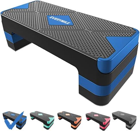 EVERYMILE Aerobic Exercise Step, Adjustable Aerobic Stepper for Exercise, Workout Step Platform, Step Up Box, 26.5" Step Deck with 4" 6" 8" Adjustable Height Risers, Women Home Gym Fitness in Saudi Arabia