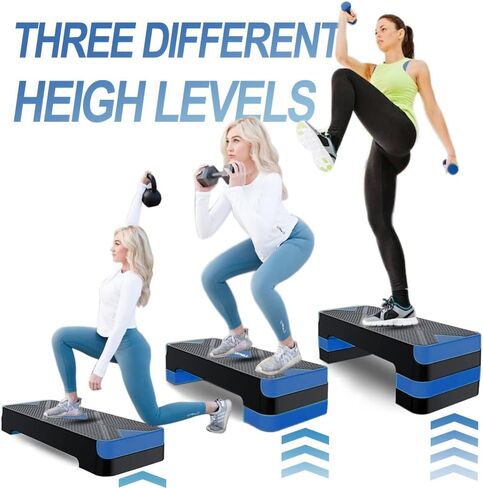 EVERYMILE Aerobic Exercise Step, Adjustable Aerobic Stepper for Exercise, Workout Step Platform, Step Up Box, 26.5" Step Deck with 4" 6" 8" Adjustable Height Risers, Women Home Gym Fitness in Saudi Arabia