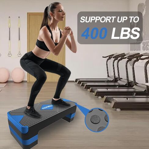 EVERYMILE Aerobic Exercise Step, Adjustable Aerobic Stepper for Exercise, Workout Step Platform, Step Up Box, 26.5" Step Deck with 4" 6" 8" Adjustable Height Risers, Women Home Gym Fitness in Saudi Arabia
