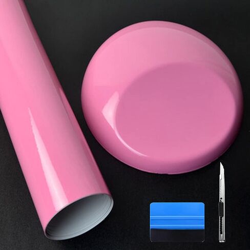 LZLRUN Pink High Gloss Vinyl Realistic Paint Wrap Roll Car Sticker Film Decal Bubble Free Come with Installation Tool Set (1ft x 5ft) in Kuwait