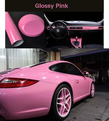 LZLRUN Pink High Gloss Vinyl Realistic Paint Wrap Roll Car Sticker Film Decal Bubble Free Come with Installation Tool Set (1ft x 5ft) in Kuwait